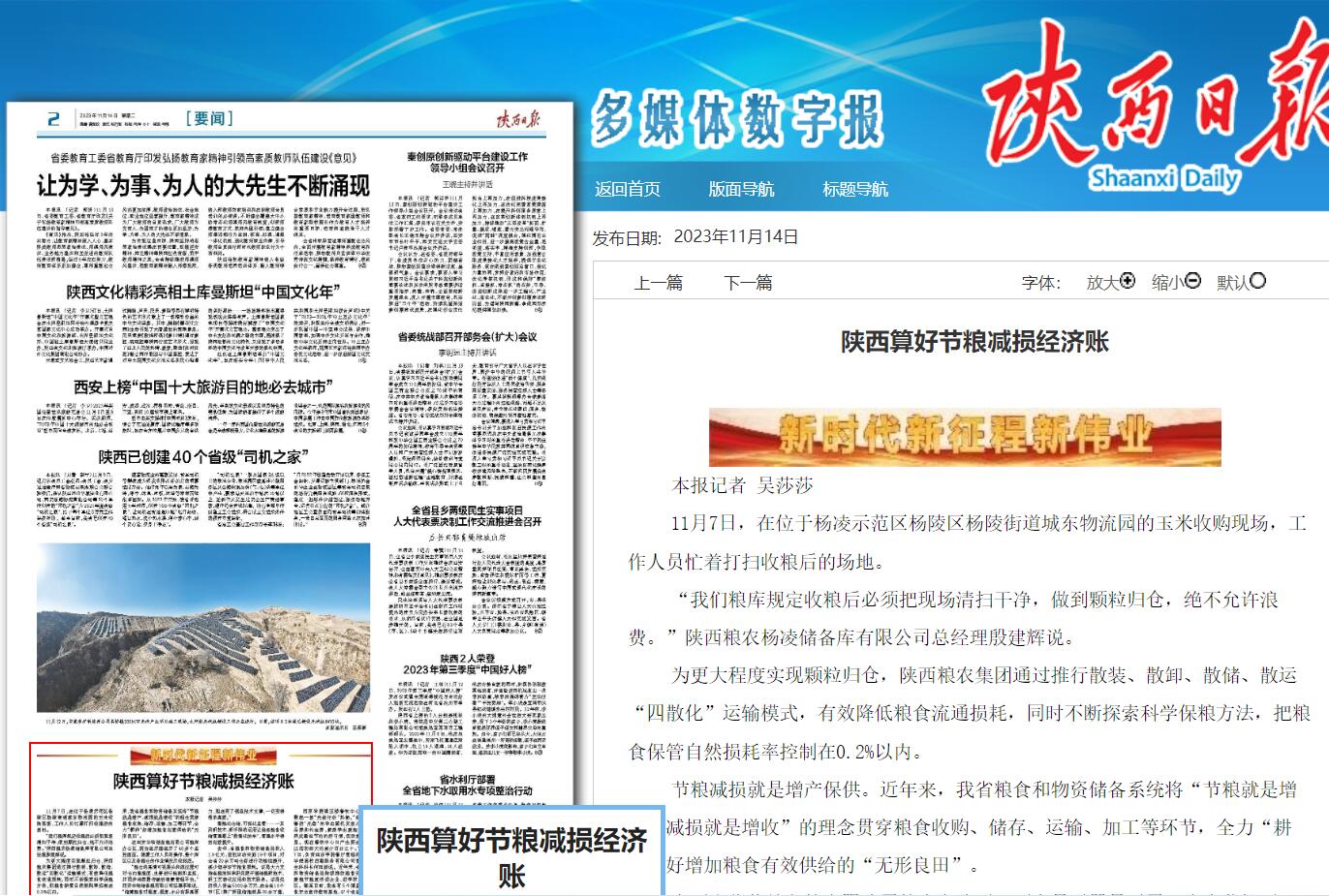 陜西日報(bào)：陜西算好節(jié)糧減損經(jīng)濟(jì)賬
